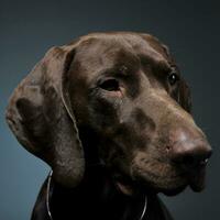 German pointer portrait in a dark photostudio photo