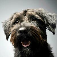 mixed breed wired hair dog portrait in studio photo