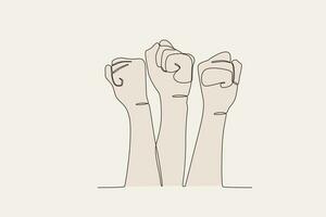 Colored illustration of fist hands fighting for equality vector