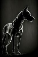 dog puppy hound studio silhouette photo black white vintage backlit motion contour tattoo