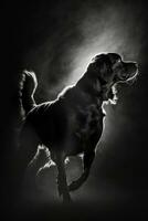 dog puppy hound studio silhouette photo black white vintage backlit motion contour tattoo