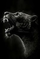 panther roar mouth studio silhouette photo black white backlit portrait motion contour tattoo