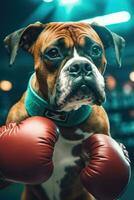 bulldog dog boxer boxing ring gloves photo humanized animal realistic teeth real