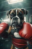 bulldog dog boxer boxing ring gloves photo humanized animal realistic teeth real