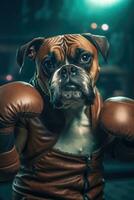 bulldog dog boxer boxing ring gloves photo humanized animal realistic teeth real