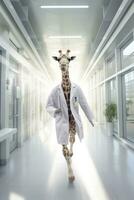 giraffe operation surgeon uniform running hospital hurry white photography realistic motion photo