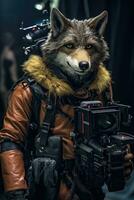 lobo fornido perro cine operador estabilizador de camara camarógrafo entre bastidores fotografía película foto