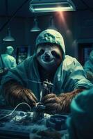 perezoso operación cirujano especialista uniforme azul fotografía real salud máscara vaso médico médico foto