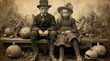 children kids halloween scary vintage photography masks 19th century horror costumes party photo