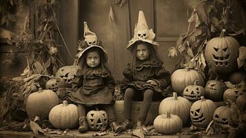 children kids halloween scary vintage photography masks 19th century horror costumes party photo