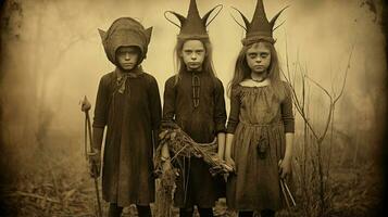 children kids halloween scary vintage photography masks 19th century horror costumes party photo