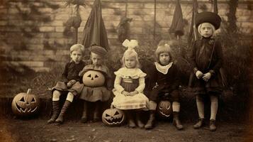 children kids halloween scary vintage photography masks 19th century horror costumes party photo