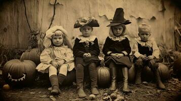 children kids halloween scary vintage photography masks 19th century horror costumes party photo