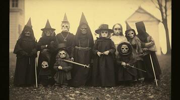 children kids halloween scary vintage photography masks 19th century horror costumes party photo