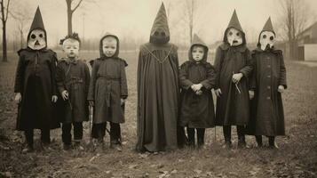 children kids halloween scary vintage photography masks 19th century horror costumes party photo