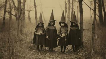 children kids halloween scary vintage photography masks 19th century horror costumes party photo