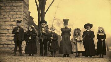 children kids halloween scary vintage photography masks 19th century horror costumes party photo