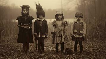 children kids halloween scary vintage photography masks 19th century horror costumes party photo