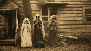 children kids halloween scary vintage photography masks 19th century horror costumes party photo