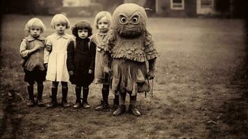 children kids halloween scary vintage photography masks 19th century horror costumes party photo