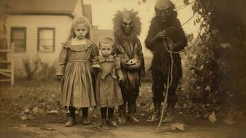 children kids halloween scary vintage photography masks 19th century horror costumes party photo