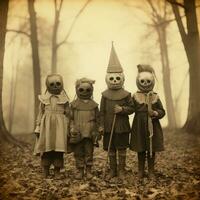 children kids halloween scary vintage photography masks 19th century horror costumes party photo