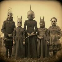 children kids halloween scary vintage photography masks 19th century horror costumes party photo