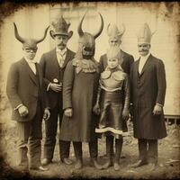 children kids halloween scary vintage photography masks 19th century horror costumes party photo