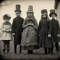 children kids halloween scary vintage photography masks 19th century horror costumes party photo