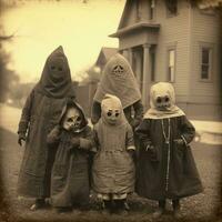 children kids halloween scary vintage photography masks 19th century horror costumes party photo