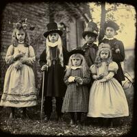 children kids halloween scary vintage photography masks 19th century horror costumes party photo