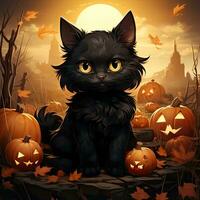 negro gato gatito minino Víspera de Todos los Santos ilustración obra de arte de miedo horror aislado tatuaje fantasía dibujos animados foto