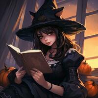 female woman girl hat pumpkin Halloween illustration artwork horror isolated tattoo fantasy cartoon photo