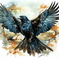 raven bird Halloween illustration artwork scary horror isolated tattoo creepy fantasy cartoon photo