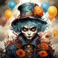 evil it clown joker in hat Halloween illustration artwork scary isolated tattoo fantasy cartoon photo