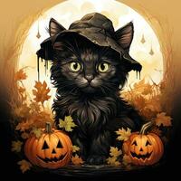 black cat kitty pussycat Halloween illustration artwork scary horror isolated tattoo fantasy cartoon photo