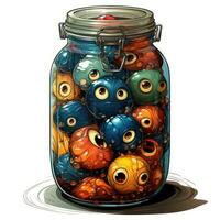 jar bottle of monster eyes Halloween illustration artwork horror isolated tattoo fantasy cartoon photo