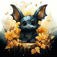 cute bat portrait Halloween illustration artwork scary horror isolated tattoo creepy fantasy cartoon photo