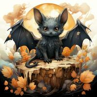 cute bat portrait Halloween illustration artwork scary horror isolated tattoo creepy fantasy cartoon photo