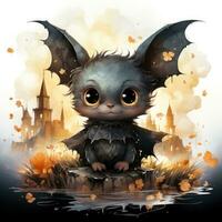 cute bat portrait Halloween illustration artwork scary horror isolated tattoo creepy fantasy cartoon photo