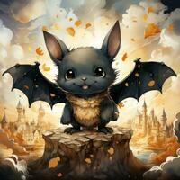 cute bat portrait Halloween illustration artwork scary horror isolated tattoo creepy fantasy cartoon photo