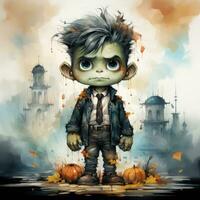 cute Frankenstein boy male Halloween illustration artwork scary horror isolated tattoo fantasy cartoon photo