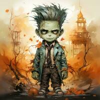 cute Frankenstein boy male Halloween illustration artwork scary horror isolated tattoo fantasy cartoon photo