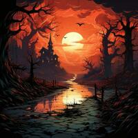 castle landscape vampire house Halloween illustration artwork isolated tattoo creepy fantasy cartoon photo