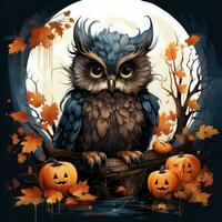 owl pumpkins hat Halloween illustration artwork scary horror isolated tattoo creepy fantasy cartoon photo