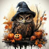 owl pumpkins hat Halloween illustration artwork scary horror isolated tattoo creepy fantasy cartoon photo