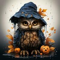 owl pumpkins hat Halloween illustration artwork scary horror isolated tattoo creepy fantasy cartoon photo