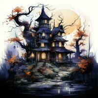 castle landscape vampire house Halloween illustration artwork isolated tattoo creepy fantasy cartoon photo