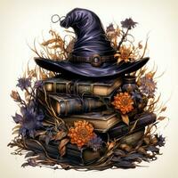 magic books hat cap Halloween illustration artwork scary horror isolated tattoo fantasy cartoon photo