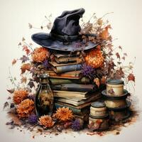 magic books hat cap Halloween illustration artwork scary horror isolated tattoo fantasy cartoon photo